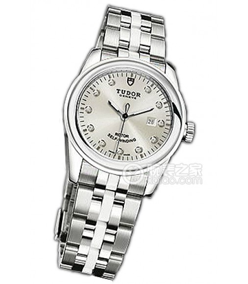 Copy Tudor Glamour Date 53010W-68030W White 11 Diamonds Womens