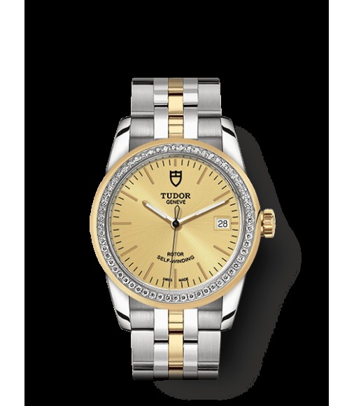 Copy Tudor Glamour Date 36 Steel / Yellow Gold / Champagne/ Strap m55003-0028