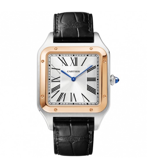 Replica Cartier Santos Dumont XL Steel & 18ct Rose Gold Silver Dial W2SA0017