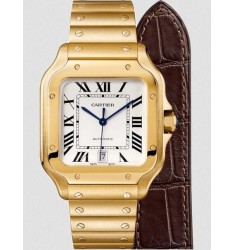 Fake Cartier Santos de Cartier 39.8mm Yellow Gold Dial Silver WGSA0030