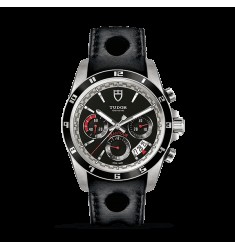 Copy Tudor Grantour Chrono Black Dial Leather Strap M20530N-0009