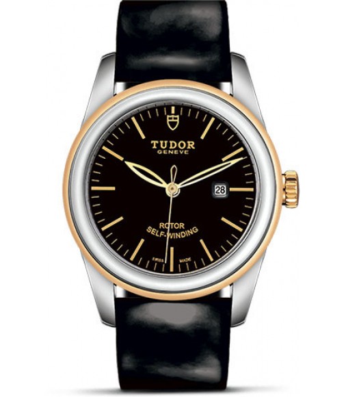 Copy Tudor Glamour Date 31 Steel / Yellow Gold / Black / Strap m53003-0011