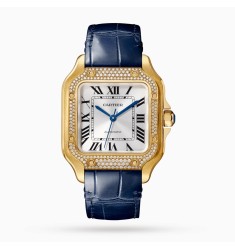 Cartier Santos De Cartier Watch Santos Watch Medium Mechanical Movement With Automatic Winding Leather Yellow Gold WJSA0013