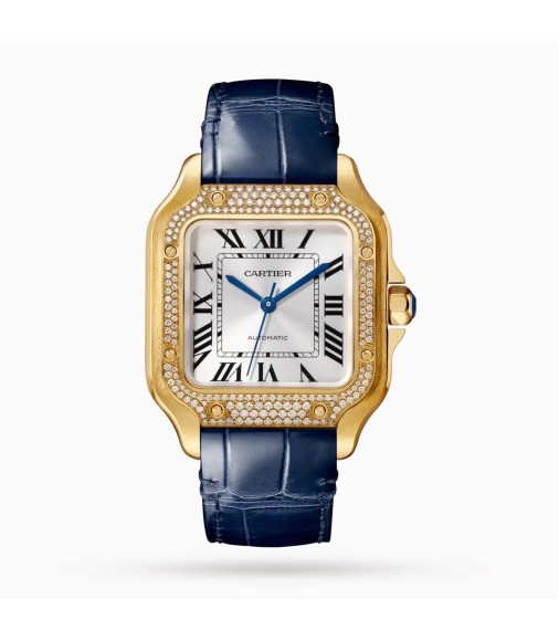 Cartier Santos De Cartier Watch Santos Watch Medium Mechanical Movement With Automatic Winding Leather Yellow Gold WJSA0013