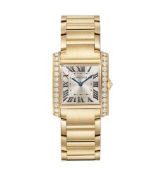 Cartier Tank Fran&ccedil;aise Watch Medium Quartz Movement Yellow Gold Diamonds WJTA0040