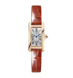 Cartier Tank Americaine Watch mini Quartz Movement Rose Gold Leather WGTA0132