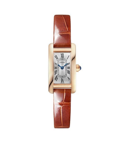 Cartier Tank Americaine Watch mini Quartz Movement Rose Gold Leather WGTA0132