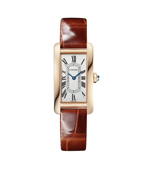 Cartier Tank Americaine Watch Small Quartz Movement Rose Gold Leather WGTA0133