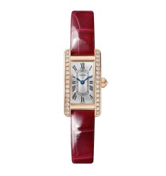 Cartier Tank Americaine Watch Mini Quartz Movement Rose Gold Leather WJTA0041