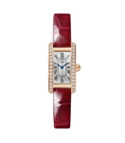 Cartier Tank Americaine Watch Mini Quartz Movement Rose Gold Leather WJTA0041