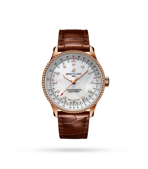 Breitling Navitimer Automatic 35 18k Red Gold Brown Leather Strap Watch R17395211A1P2