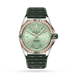 Breitling Super Chronomat Automatic 38 Green Stainless Steel 18ct Rose Gold Rubber Strap Watch U17356531L1S1