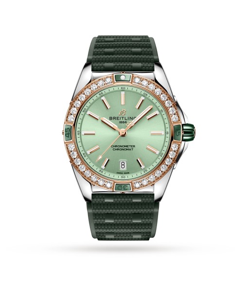 Breitling Super Chronomat Automatic 38 Green Stainless Steel 18ct Rose Gold Rubber Strap Watch U17356531L1S1