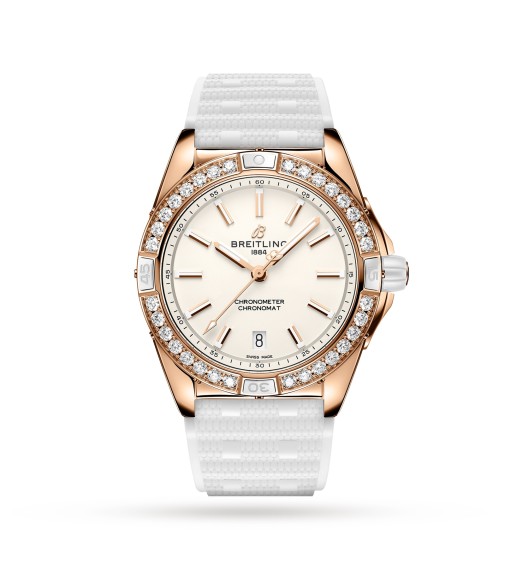 Breitling Super Chronomat Automatic 38 Origins White 18ct Rose Gold Rubber Strap Watch R17356531G1S1