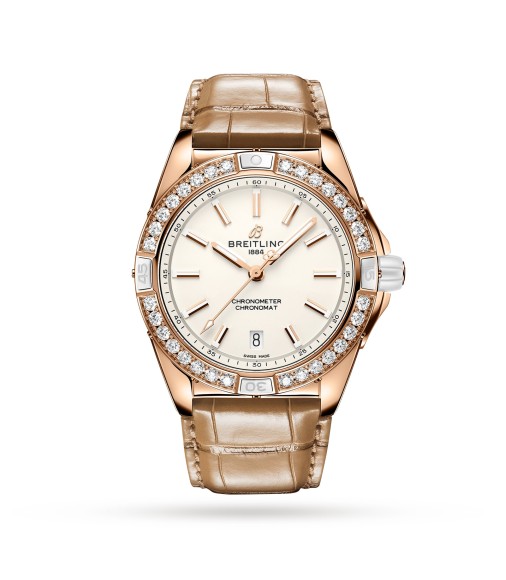 Breitling Super Chronomat Automatic 38 Origins White 18ct Rose Gold Brown Leather Strap Watch R17356531G1P1