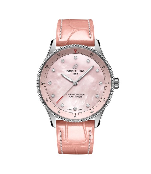 Breitling Navitimer 32mm Ladies Watch Pink Mother Of Pearl Alligator A77320D91K1P1