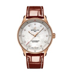 Breitling Navitimer 32mm Ladies Watch White Mother Of Pearl Alligator 18k Red Gold R77320E61A1P1