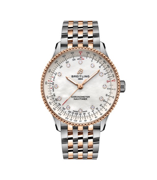 Breitling Navitimer 36mm Ladies Watch White Mother Of Pearl Stainless Steel And 18k Red Gold U17327211A1U1