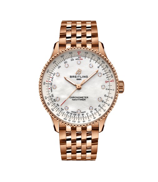 Breitling Navitimer 36mm Ladies Watch White Mother Of Pearl 18k Red Gold R17327211A1R1