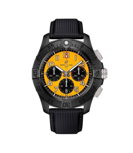 Breitling Avenger B01 Chronograph 44mm Night Mission Mens Watch Yellow Black Leather SB0147101I1X2