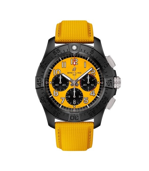 Breitling Avenger B01 Chronograph 44mm Night Mission Mens Watch Yellow Leather SB0147101I1X1