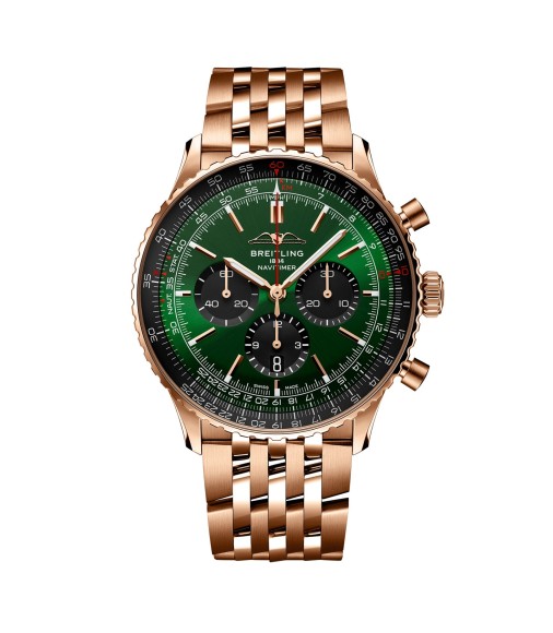 Breitling Navitimer Chronograph 18ct Rose Gold 46mm Mens Watch Green RB0137241L1R1