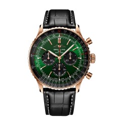 Breitling Navitimer Chronograph 18ct Rose Gold 46mm Mens Watch Green Alligator RB0137241L1P1