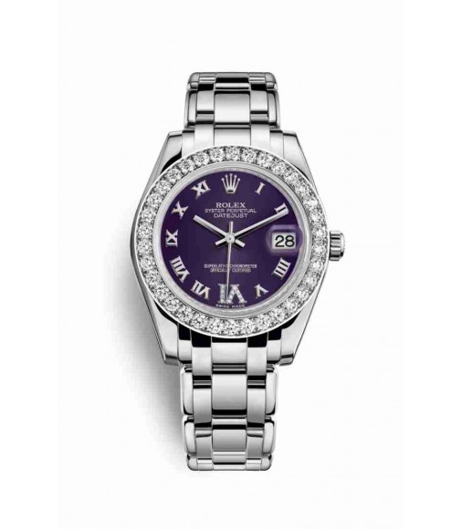 Rolex Pearlmaster 34 white gold 81299 Purple set diamonds Dial Watch