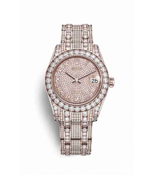 Rolex Pearlmaster 34 Everose gold lugs set diamonds 81405RBR Diamond-paved Dial Watch