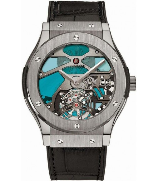 Hublot Classic Fusion Tourbillon Titanium Blue Vitrail. replica watch 502.NX.0003.LR 