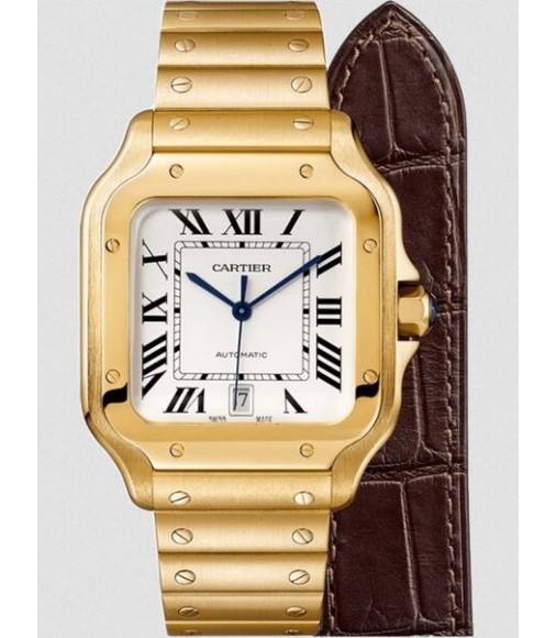 Fake Cartier Santos de Cartier 39.8mm Yellow Gold Dial Silver WGSA0030